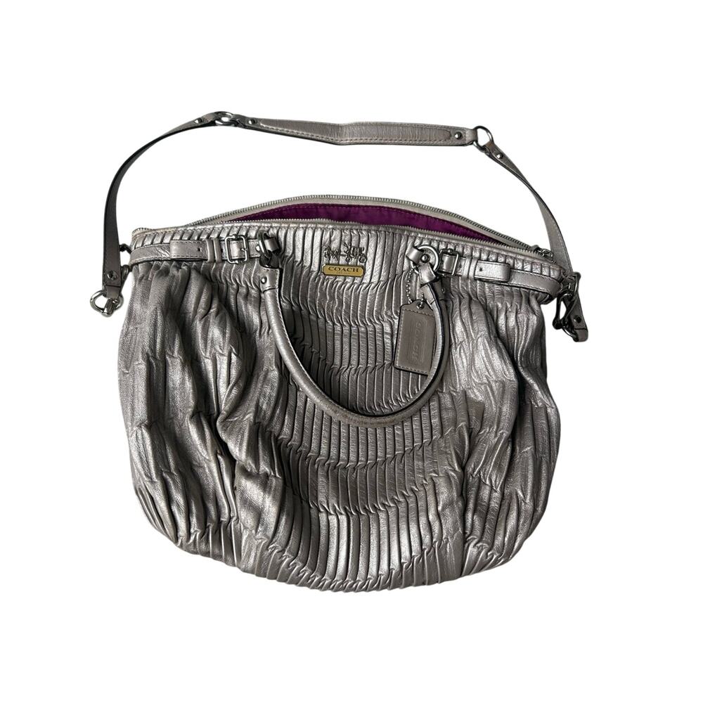 Coach Madison Metallic Silver Gathered Leather Hobo Bag and Wallet & Dust Bag